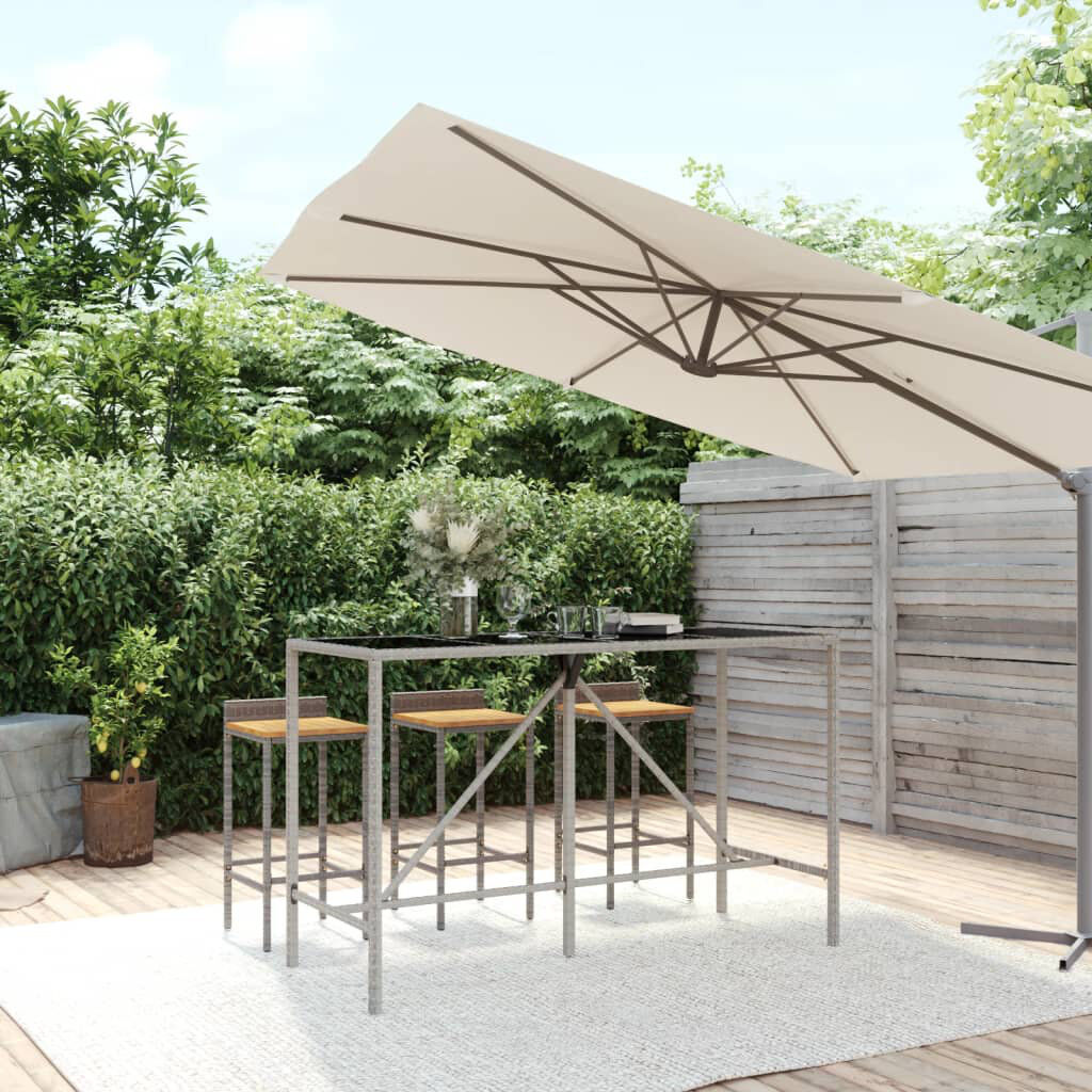 Ebern Designs Leithan Rectangular Glass Outdoor Bar Table - 180 cm W 70 cm D Grey