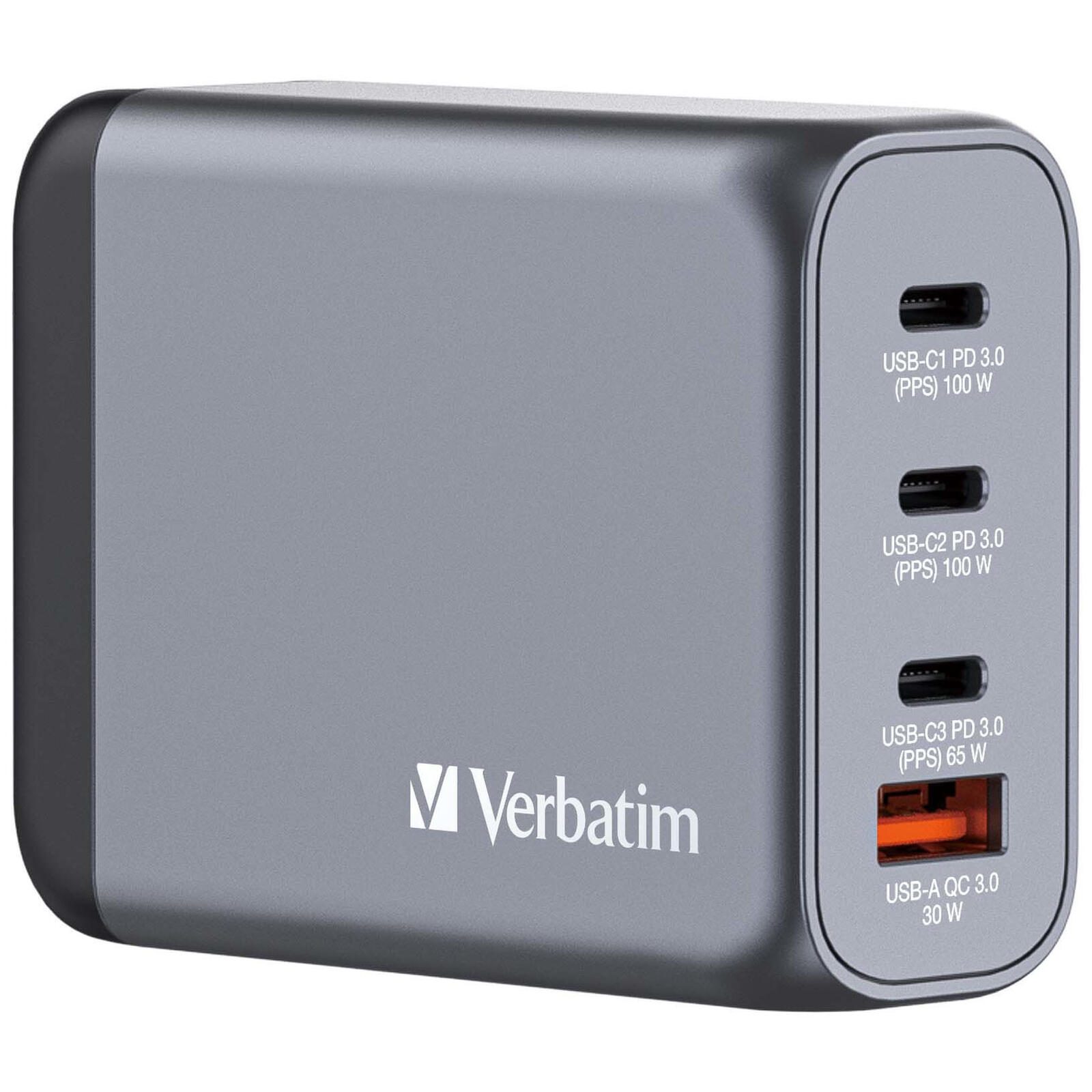 verbatim 100W USB-A, 3x USB-C GaN Ladegerät, grau 32202