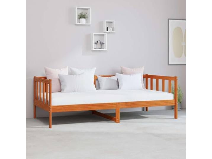KTHLBRH Einzelbett 90 x 200 cm mit Matratze Massives Kiefernholz, Lattenrost, Polyurethanschaum, 7 Zonen, Braun Wachs und Weiß