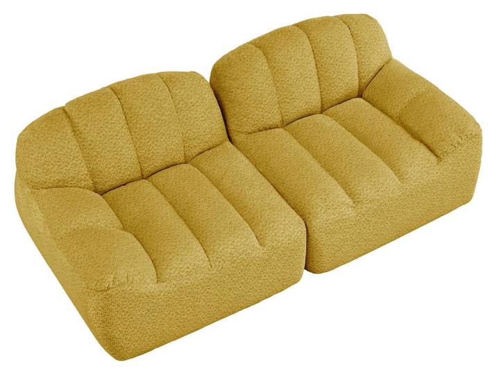 Canapé modulable 2 places jaune moutard\, tissu polaire capitonné
