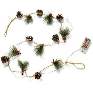 Heitmann-Deco Weihnachtsgirlande 1008739, für innen, Tannenzapfen & Tannenzweige, 10 LEDs, batteriebetrieben, 1,2 m