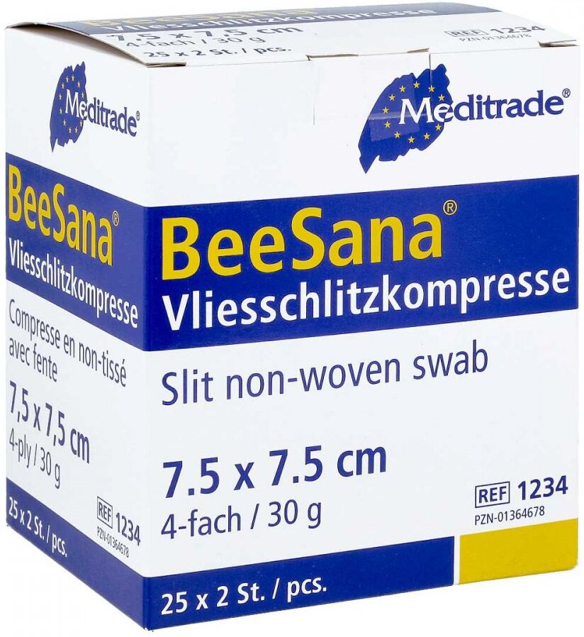 Schlitzkompressen Vlies 7,5x7,5cm 4fach st.1234 25X2stk