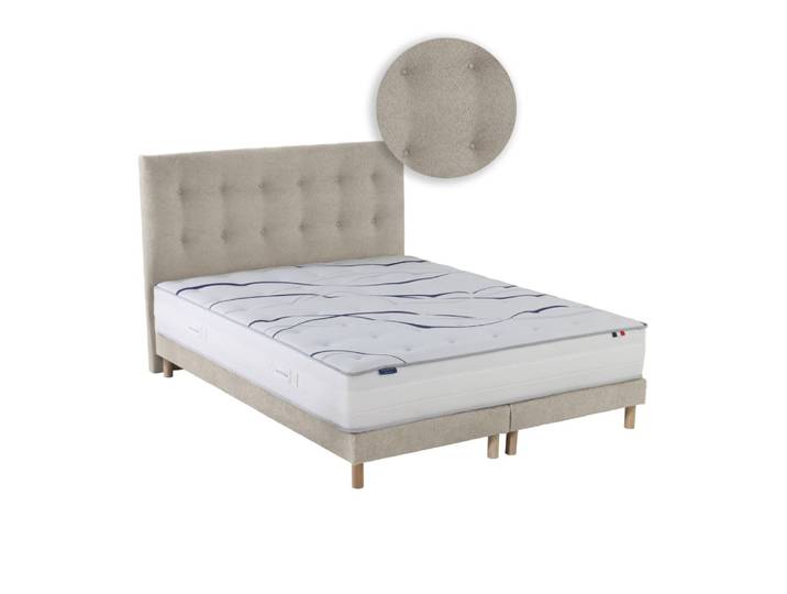 Matelas mousse sommier tête de lit chenille crème crème 2x80x200