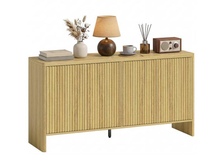ComfortXL Sideboard De-11302 4 gerillte Türen mit Drucköffnung Eiche, Eichefarben, 147x77x40 cm, Kleinmöbel, Kommoden, Sideboards