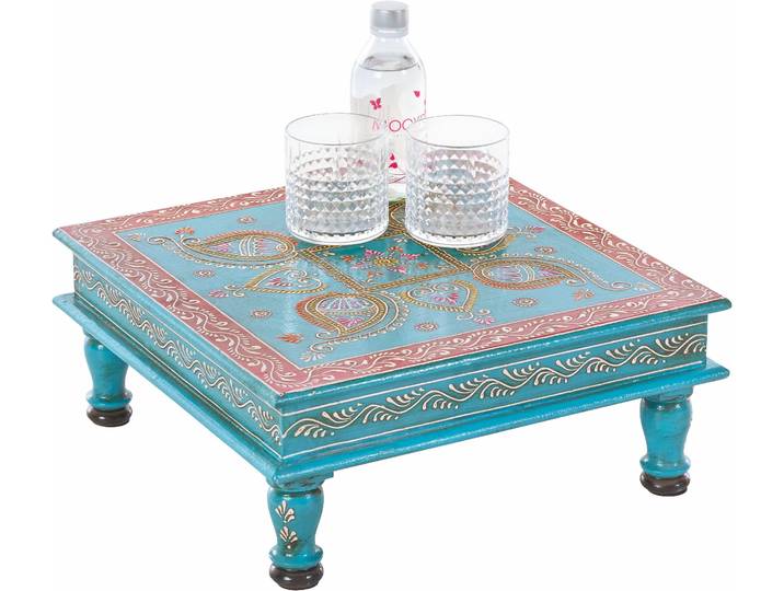 Beistelltisch GOODPRODUCT Bajo , bunt (blau, bunt), B:40cm H:15cm T:40cm, Tische, Beistelltisch, Mangoholz, Handbemalt, Breite 40 cm