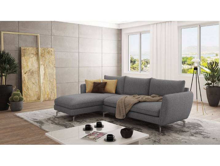 S-Style Möbel Ecksofa Benita mit Silber Metall Füßen, Ottomane links oder rechts bestellbar, mit Wellenfederung