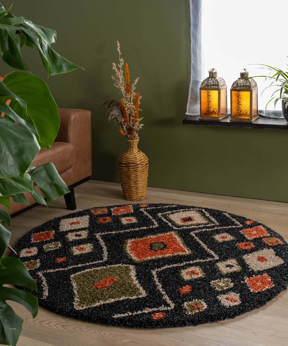 Bohemian rond vloerkleed Artisan antraciet/multi met jute