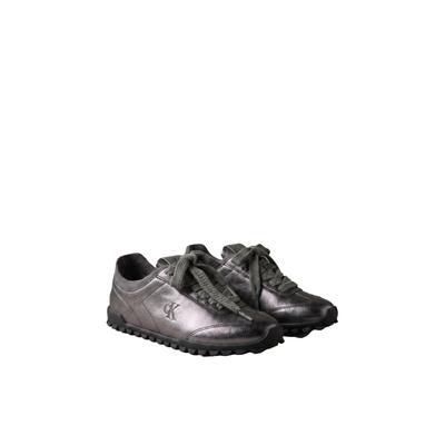 Sneaker CALVIN KLEIN "LOW PROFILE SNEAKER MET", Damen, Gr. 39, Baumwolle, silber (altsilberfarben), Leder, Lederimitat, metallic, Schuhe Sneaker, Halbschuh, Freizeitschuh, Schnürschuh in Metallic-Optik