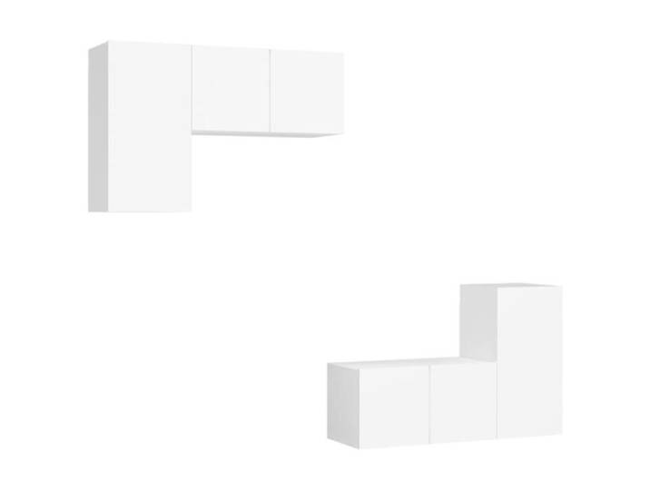 Meuble TV - KIMISS - Ensemble 4 pcs - Blanc - Aggloméré - Design contemporain