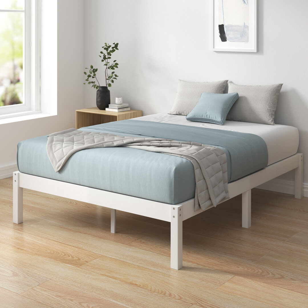 17 Stories Bitha Solid Bamboo & Wood Platform Bed Frame White Kingsize (5')
