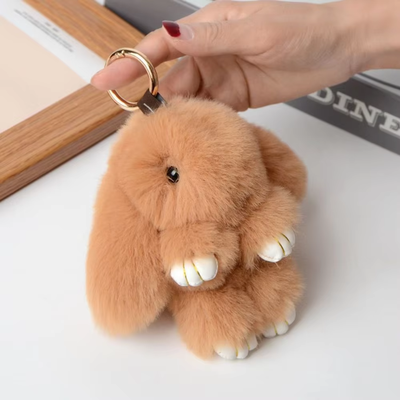 ModernMart Fluffy Bunny Plush Keychain Cute Rabbit Doll Bag Charm Soft Gift Toy brown