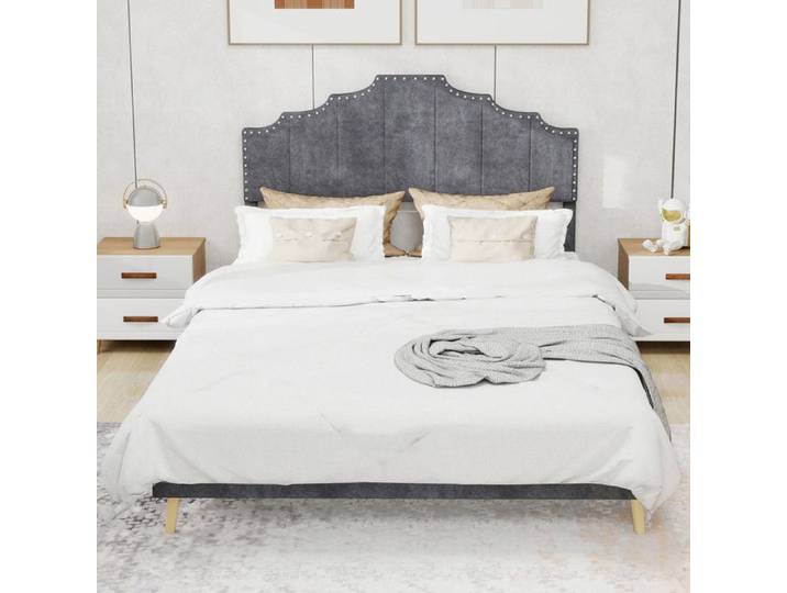 Lit moderne minimaliste - OEM - 160x200 cm - Gris - Tête de lit confortable - Cadre à lattes