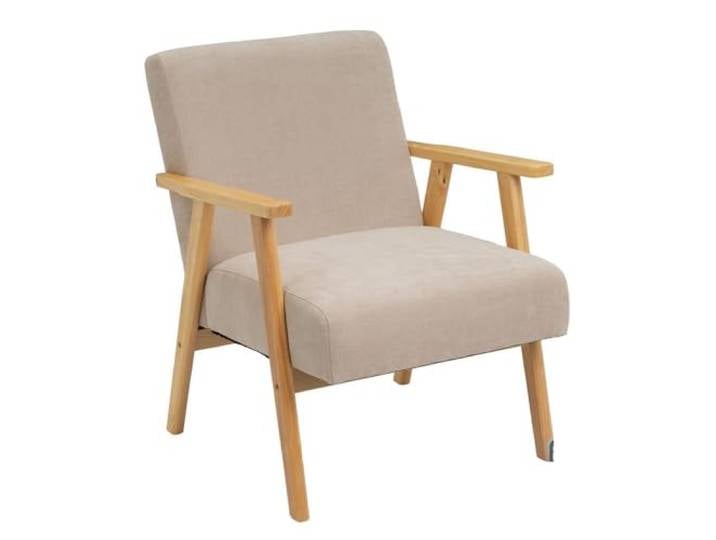 DRW Vintage-Sessel aus Chenille-Stoff und Holz in Beige und Natur