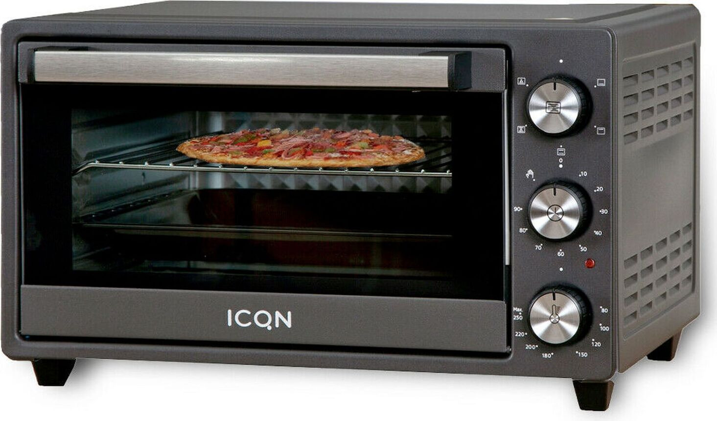 ICQN Mini-oven 20 liter met boven- en onderwarmte, heteluchtfunctie en 5 grillstanden, Zwart