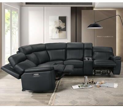 Furniture of America Joren Modern FSC Certified Leather Match Power Recline Sectional with Console and USB Port