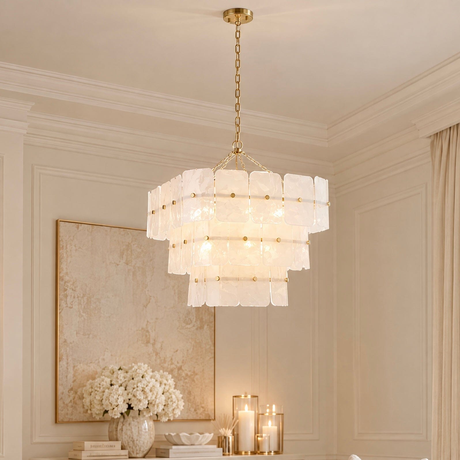 Hattie White Tinted Glass 3 Tier Chandelier