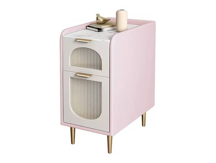 xiuling4568 Schmaler Nachttisch, Beistelltisch for Wohnzimmer, Schlafzimmer, süßer Nachttisch aus rosa Holz mit 2 Schubladen, Akzent-Sofatisch(L35xD40xH60cm)