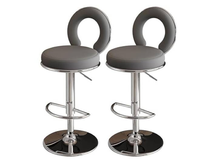 SmPinnaA Moderner Barhocker aus Kunstleder, drehbar, verstellbar, mit gepolsterter Rückenlehne, Thekenhöhe, für Küche, Esszimmer, 2er-Set, Dunkelgrau