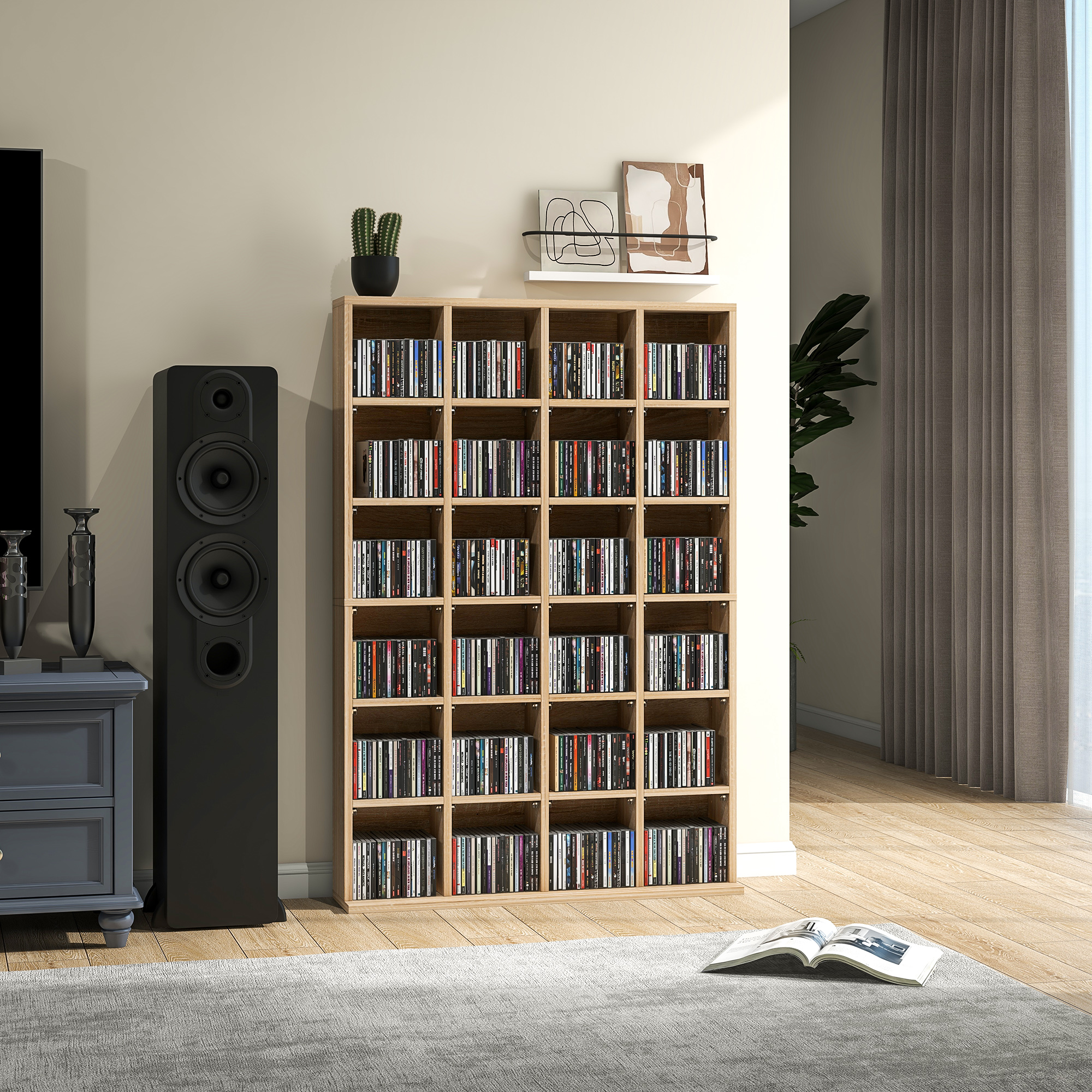 Homcom Mobile Porta CD con Ripiani Regolabili per 456 CD o 336 DVD, 24 Scomparti, 89x20x130.5 cm, Legno   Aosom Italy