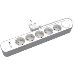 Steckdosenleiste 5x Schuko-Steckdosen 1,5m USB-A USB-C mit Schalter Plastrol W-30009