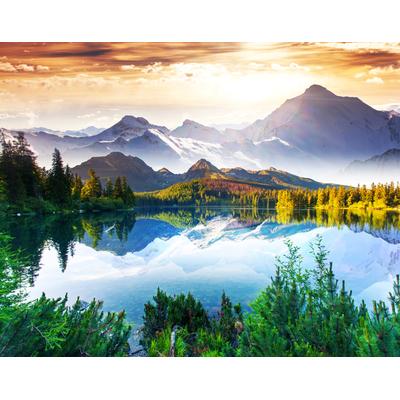 Fototapete PAPERMOON "Mountain Lake", bunt, B:2m L:1,49m, Vlies, Tapeten