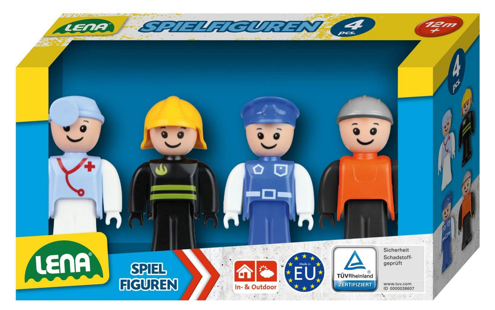 LENA Speelfiguurset blauw met dokter, brandweerman, politieagent en bouwvakker, compatibel met TRUXX en TRUXX² voertuigen
