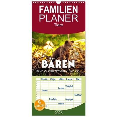 Familienplaner 2026 - Bären - Pandas, Grizzlybären und Co. mit 5 Spalten (Wandkalender, 21 x 45 cm) CALVENDO
