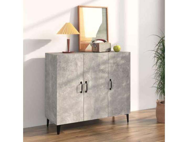 HEFZGDB Klassisches Sideboard zur Aufbewahrung in Betongrau mit 6 Fächern, Beistellschrank mit dekorativer Präsentationsfläche im Industrie-Design, Sideboard mit Wandhalterung zur