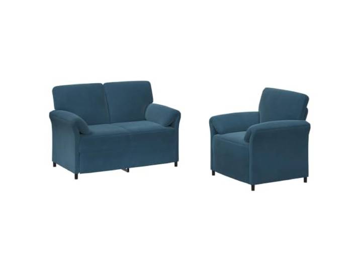 PUGYNBK Sofa Set mit 2 blauen Samt, modern, Couch mit Metallrahmen Gebogenes Armdesign, Schaumstofffüllung, einfache Montage, trockener Stoff, eleganter Wohnraum