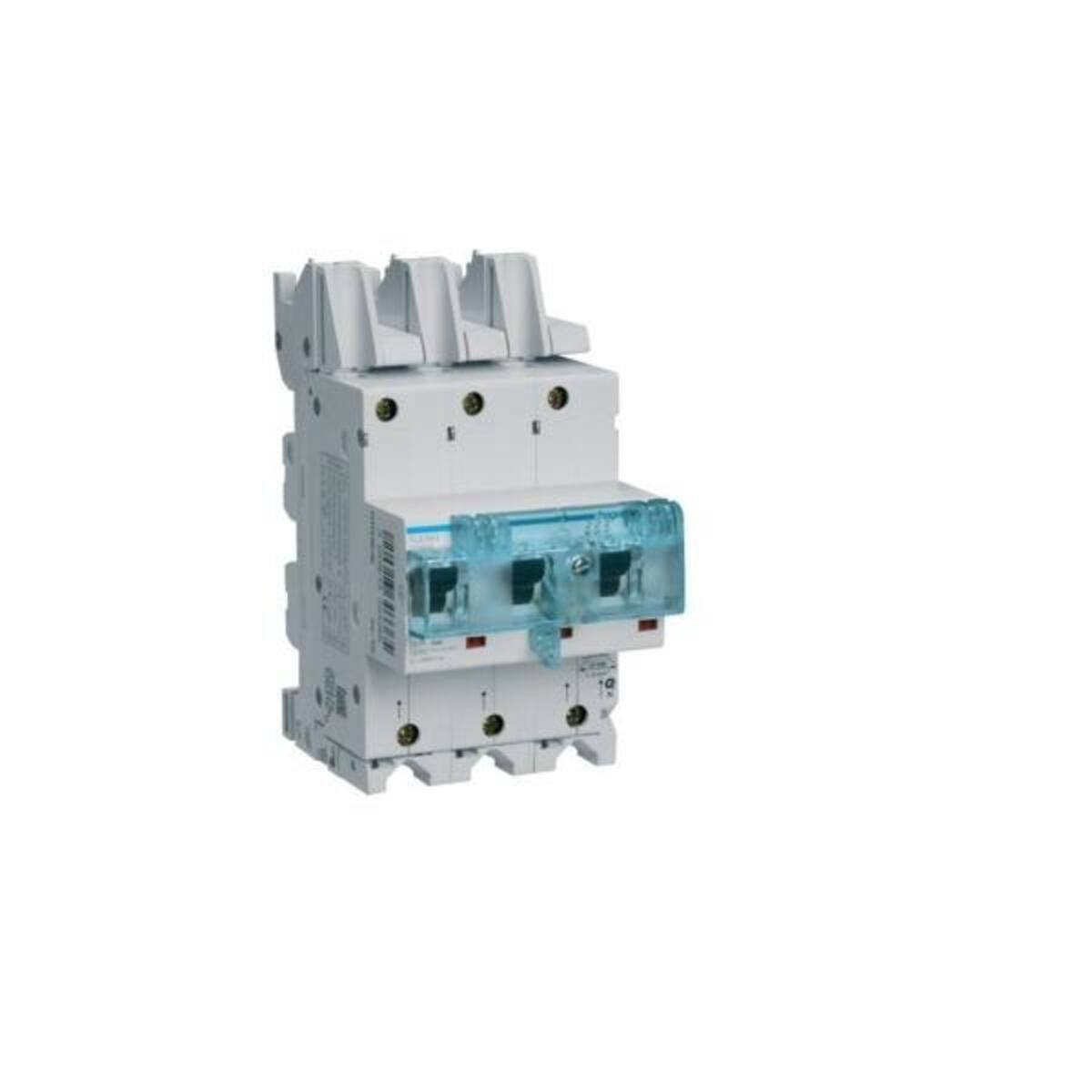 Hager SLS-schakelaar 3-polig 80A model HTS380E met QuickConnect-systeem voor aansluiting op verdeelrail