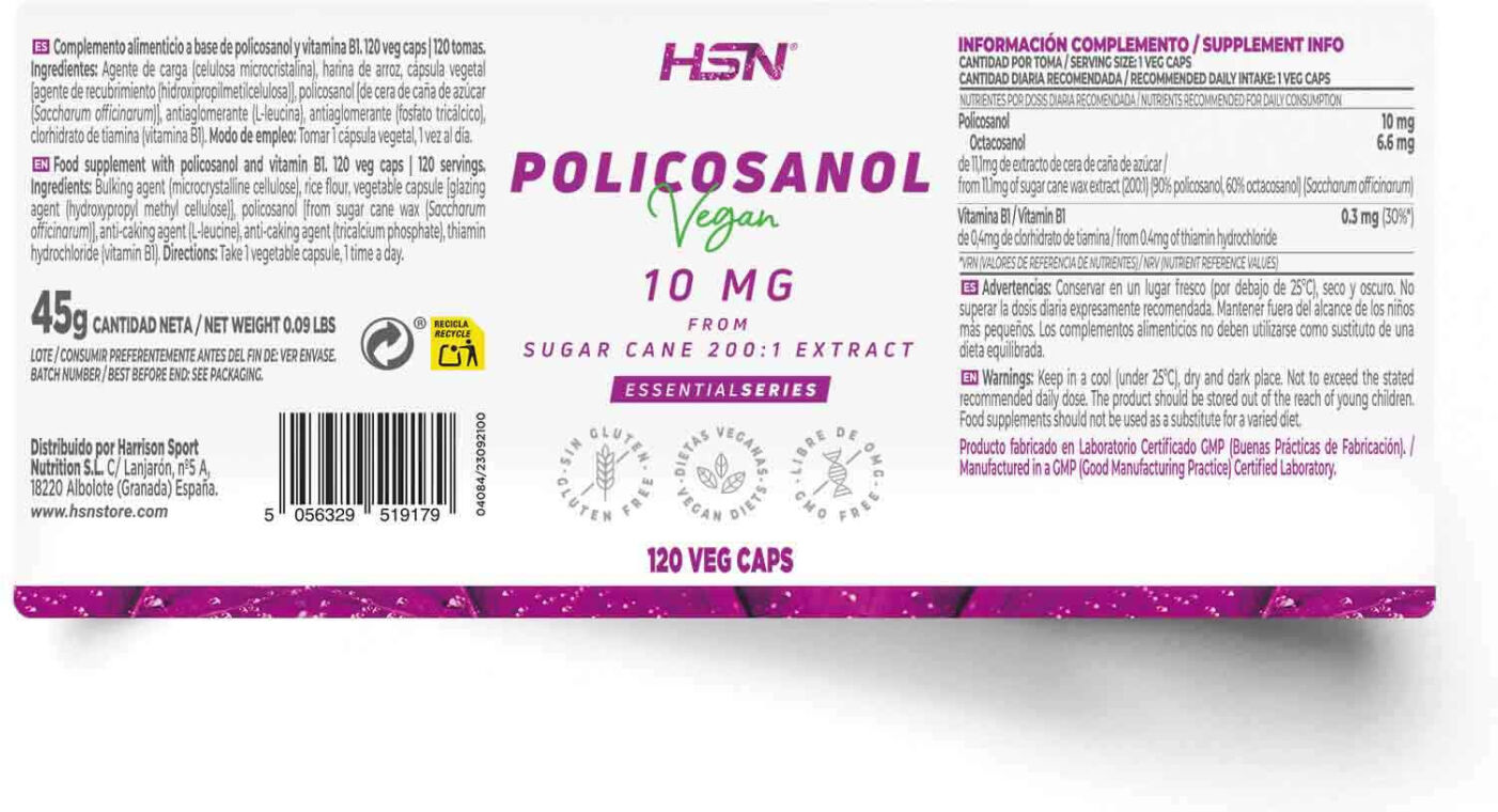 HSN Policosanol 10mg - 120 veg caps - Colesterol - Cápsulas Vegetales - 120  Servicios