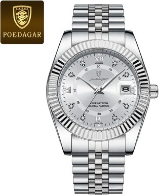 Youfap Market Waterproof Luxury Business Men's Wristwatch, Stainless Steel Military Date Quartz Watch silver White