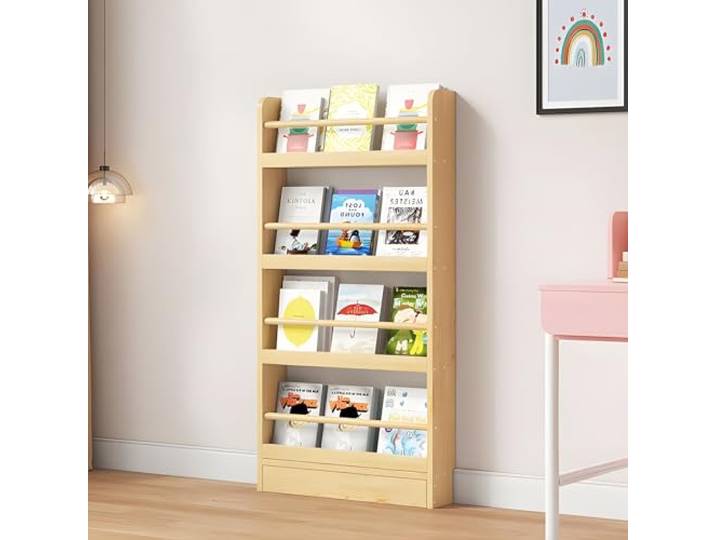 JFOZDM Bücherregal, Bücherregal Kinderzimmer, Bücherregal Kinder, 3/4/5/6 Aufbewahrungsregal, Kippschutz/Platz sparen, Bücherregal Hinter der Tür für Wohnzimmer/Home/Office/Schlafzimmer