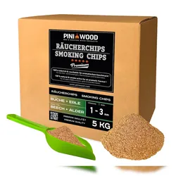 PINI 5 kg Räucherchips Buche und Erle gemischt 1-3 mm Smoking Chips Räucherspäne