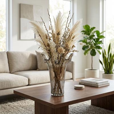 Sagebrook Home Decorative Vase - Brown and Clear Glass Tall Wavy Rim,15 in.