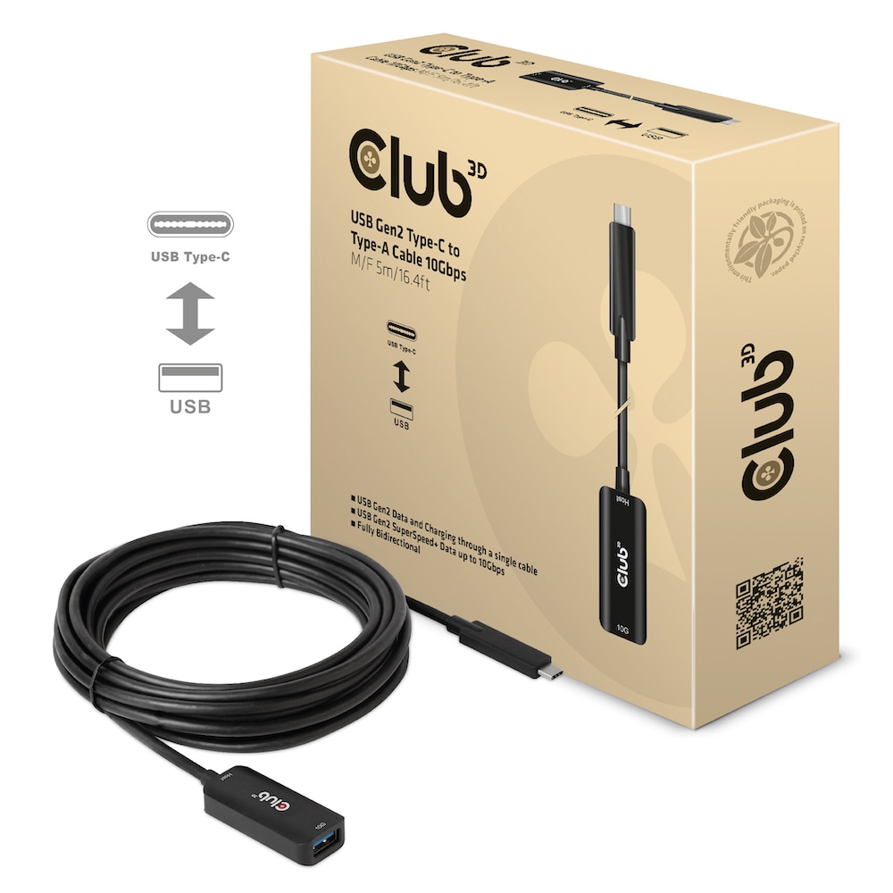 Club3D Club 3D USB Gen2 Typ-C zu Typ-A Kabel 10Gbps 5m Bu./St. CAC-1536