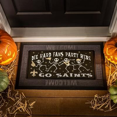 Evergreen "New Orleans Saints Flocked Coir Halloween Sassafras Switch Door Mat - 22"" x 10"""