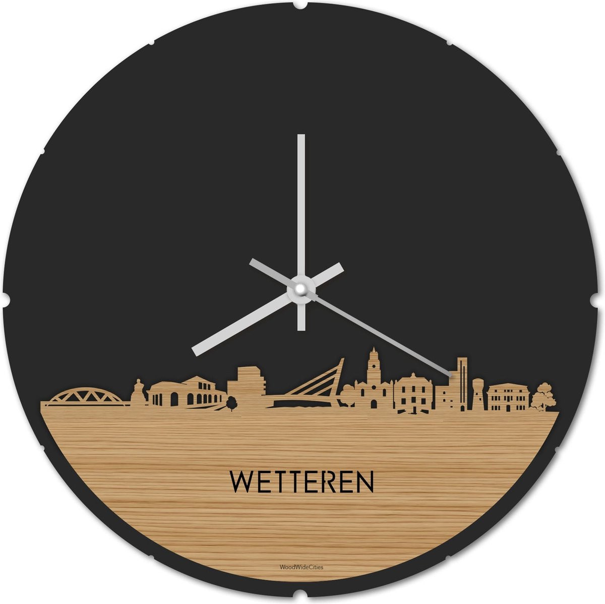 Skyline Klok Rond Wetteren - Bamboe hout - Wanddecoratie - Ø 44 cm