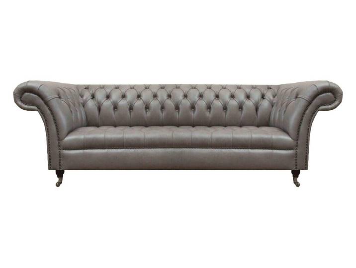 Xlmoebel Chesterfield-Sofa Elegantes graues Ledersofa mit Chesterfield-Verzierung, 3-Sitzer, Hergestellt in Europa