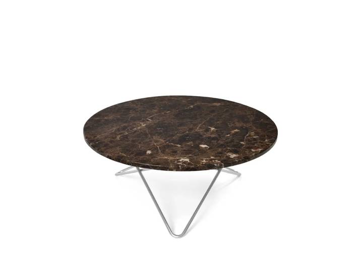 OX Denmarq Table basse O marbre marron, support en acier inoxydable
