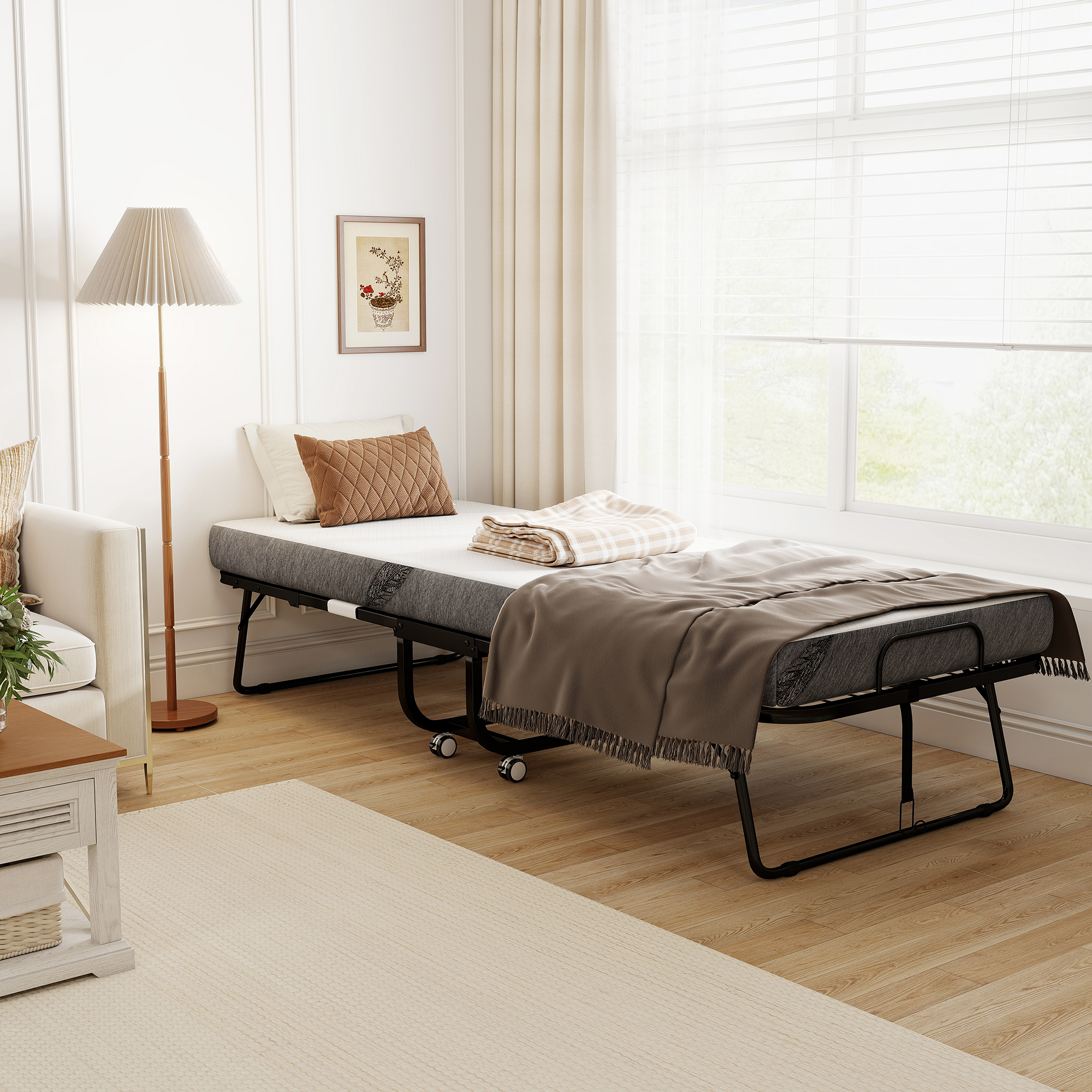 Homcom Letto Pieghevole con Materasso, Letto Supplementare Pieghevole e Portatile su Ruote, Telaio in Acciaio, 200x80 cm, Bianco   Aosom Italy