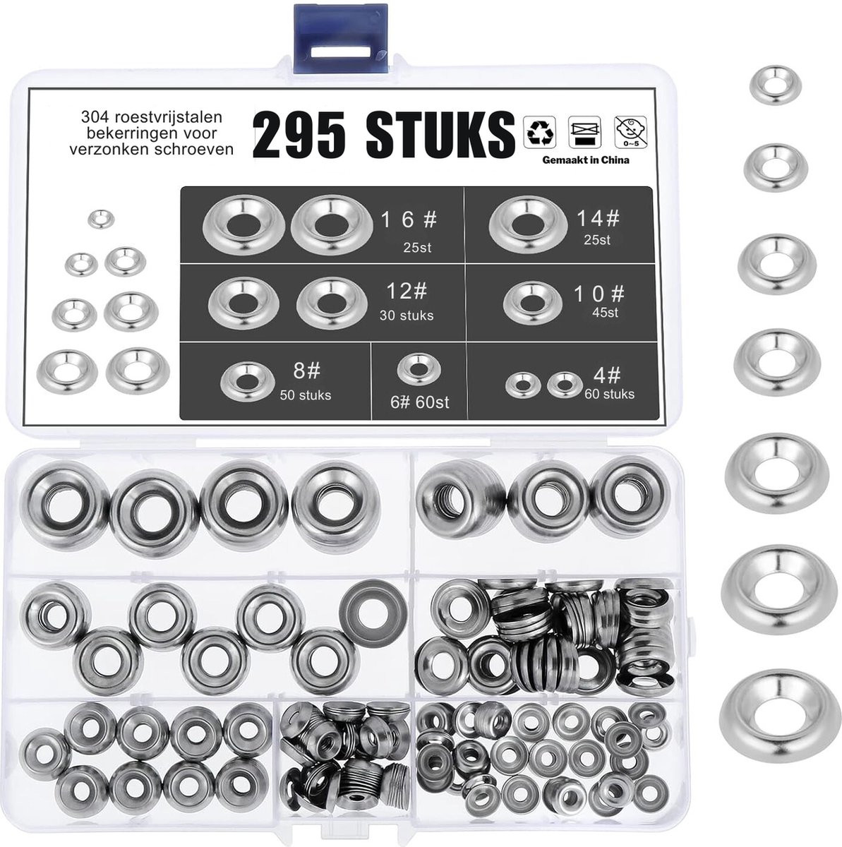 Set van 295 stuks RVS afwerkingssluitringen en wasmachines voor professionele klussen