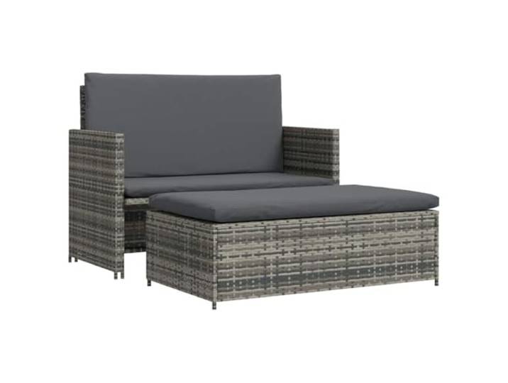 GHVBNMF 2-TLG Garten Lounge Set Poly Rattan Sofa mit Hocker Grau Flexibles Rattan-Lounge-Set verwandelt sich in Liege. Der Hocker verstaut sich platzsparend unter dem Sofa auf der Terrasse.
