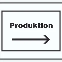 HB-Druck Produktion Schild mit Text und Richtungspfeil rechts Herstellung waagerecht A3 (297x420mm)