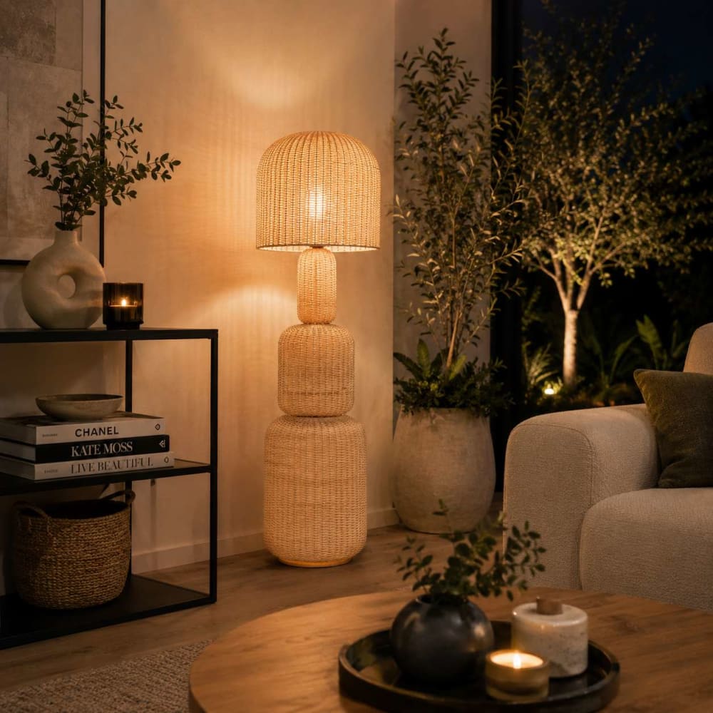 NIYLO Lampadaire en rotin beige 50x50x148 cm Beige 50x148x50cm