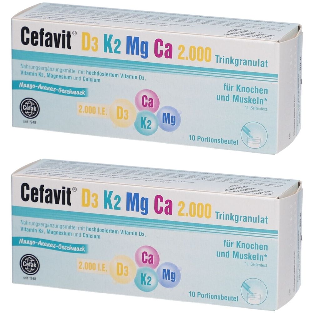 Cefavit D3 K2 Mg Ca 2.000 Trinkgranulat 2x 2x10 St Granulat zur Herstellung einer Susp. zum Einnehmen