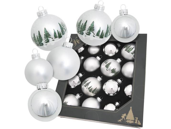 Christbaumschmuck KREBS GLAS LAUSCHA Kugelsortiment , silber, B:8cm H:29cm T:29cm, Glas, Weihnachtsbaumschmuck, Christbaumschmuck, Christbaumschmuck aus Glas, Christbaumkugeln