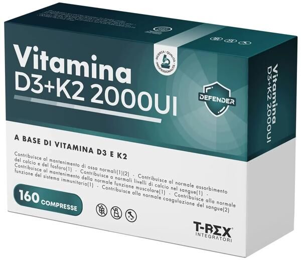 T Rex Vitamina D3 + K2 2000 Ui Integratore Alimentare Blister Da 160 Compresse