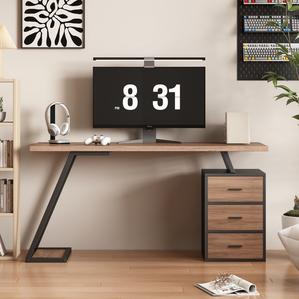 REDOM Bureau met opbergkast en computerkast houder - Industriële stijl - Donkerbruin - MDF en metaal