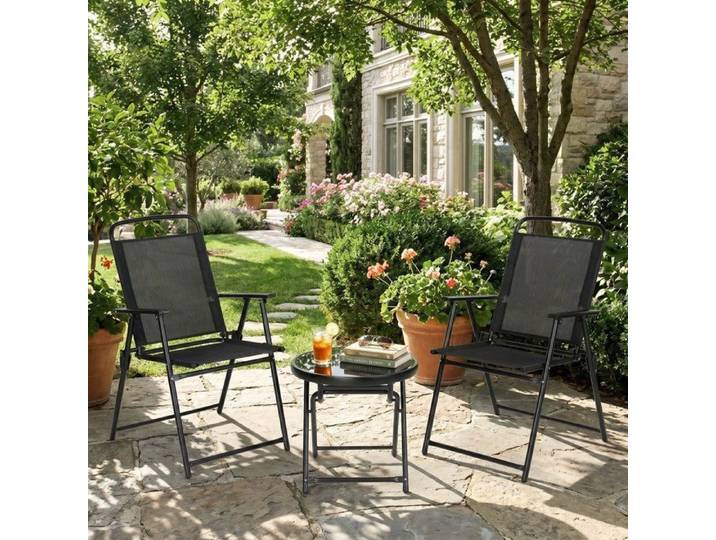 Salon de Balcon 3 Pièces-VOWNER-Ensembles de Jardin Pliant Table en Verre Ondulé & Chaises Confort Salon de Bistro Intérieur